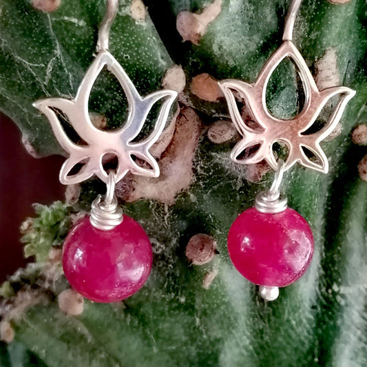 Sterling Lotus Earrings with Ruby - Root Chakra - SaraCura Spirit