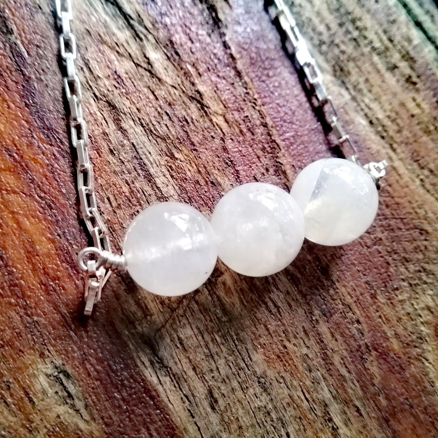 Triple Rainbow Moonstone Necklace on a Sterling Chain - Crown Chakra * Connect with the truth of your destiny!