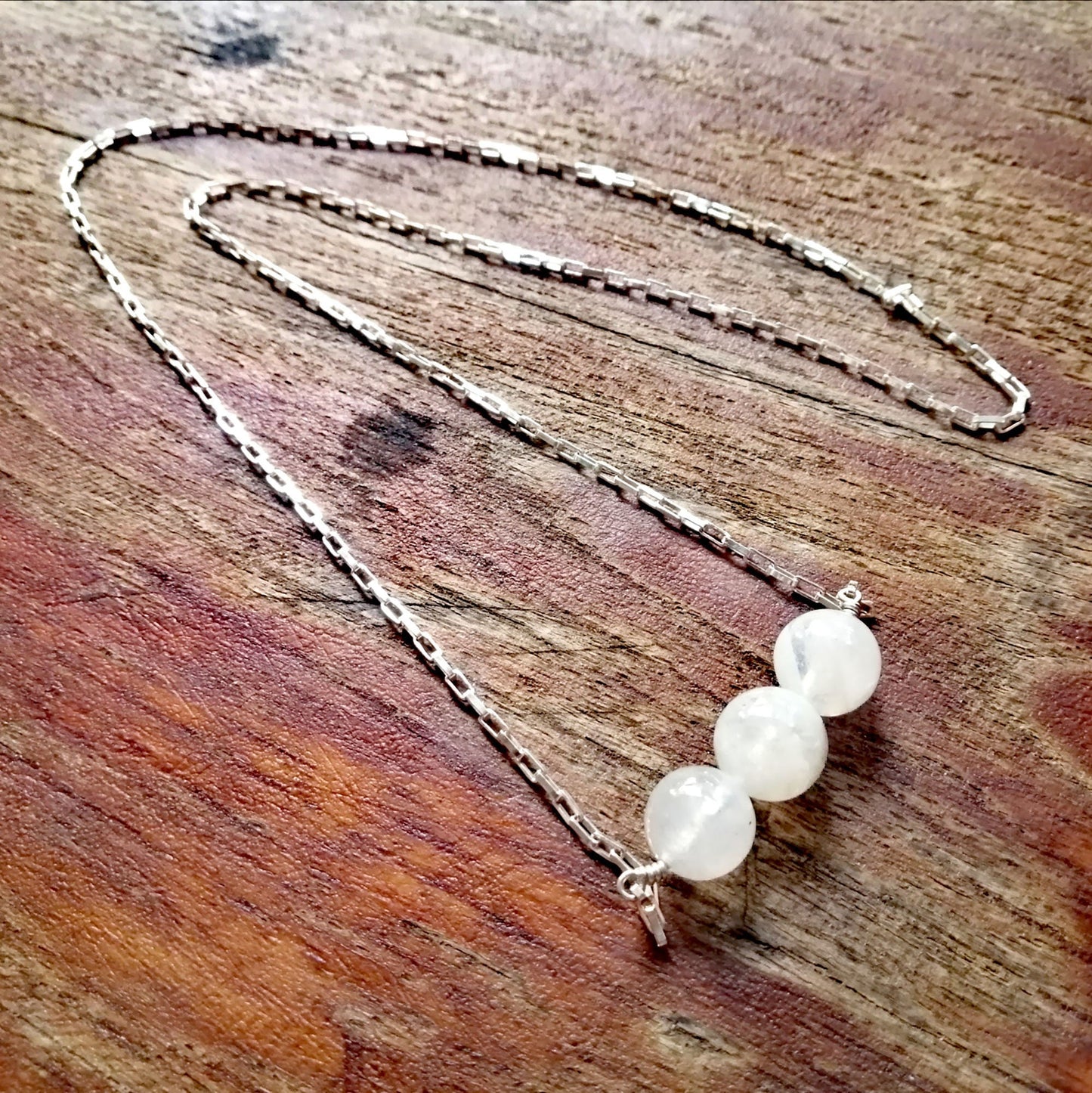 Triple Rainbow Moonstone Necklace on a Sterling Chain - Crown Chakra * Connect with the truth of your destiny!